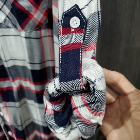 Tartan BLL NYC Shacket Shirt Dress Size XL NWT Red White Blue Plaid Holiday Wear - Picture 7 of 15